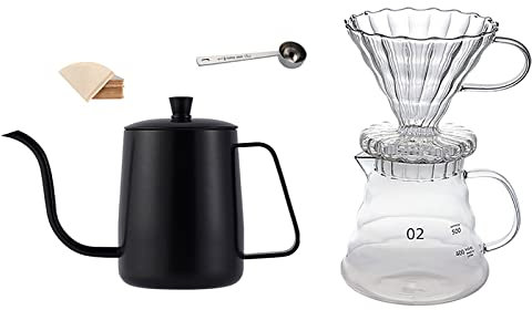 HMTE Pour Over Coffee Maker Set, Glass Jug with Lid, Drip Coffee Maker, Reusable Glass Coffee Pot, Great Replacement for Coffee Machines (Color : B) (B)