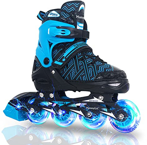 Inline Skates for Boys, Outdoor Adjustable Roller Skates for Kids Youth with Beginners Full Illuminating Safe Durable Blue Size 10C 11C 12C 13C