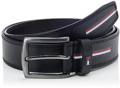 Tommy Hilfiger Herren Gürtel Denton Corporate Ledergürtel, Schwarz (Black), 85