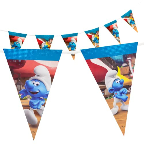 Party Factory `Schlümpfe´ Wimpelkette Papier mit 10 Wimpeln, Länge ca. 5 Meter, Party Girlande, Geburtstagsdeko, Mottoparty