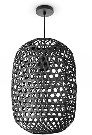 Paco Home Hängeleuchte Bambus Esszimmerlampe Korblampe Hängend Papier Pendellampe Papier Gras Boho Natürlich Bar E27, Lampenart:Pendelleuchte - Typ 1, Farbe:Schwarz (Ø30cm)