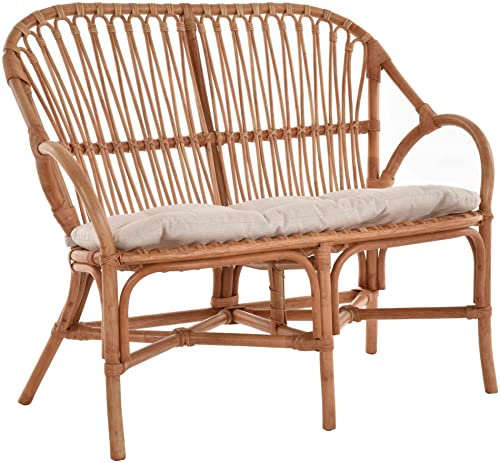Krines Home Rattanbank Wintergarten 2er Küchenbank Zweisitzer Natur Rattan Bank Sofa Wintergartenbank (Gestäbt Terracotta, Hoch)