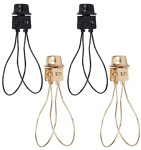 GORGECRAFT 4-Stk Lampenschirmhalter Glühbirnen-Clip-Adapter Schwarz/Gold Lampenschirm-Harfenhalter-Set mit Befestigungsendstücken und Nivellier-Federclip für Edison-Sockel DIY-Beleuchtung