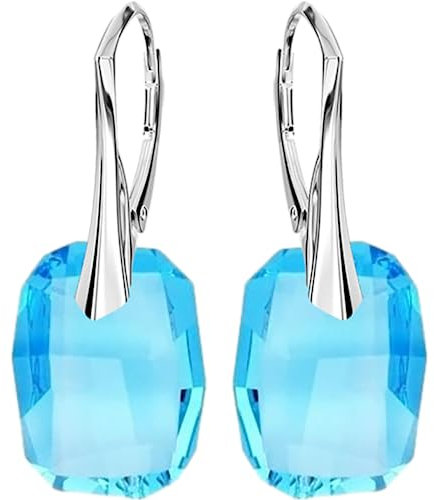 Graphic Hängende Ohrringe 925 Silber Vergoldet 24 K mit Österreichische Kristall - Schmuck Echt Silberne Ohrhanger für Frauen und Mädchen - Hängeohrringe Ideal für Geschenke für Frauen (Aquamarine)