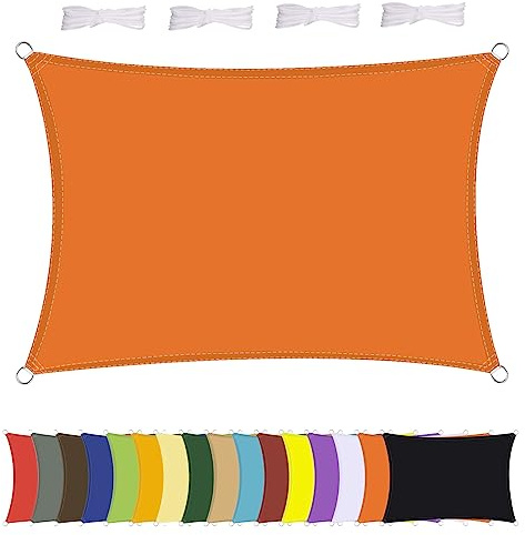 MENGH Sonnensegel Wasserdicht Rechteck, wetterbeständig, Premium Polyester, Viele Längen und Breiten Zur Auswahl inkl Befestigungsseile, Rechteckig 1x2m Orange