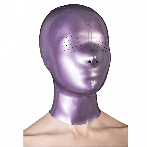 Latex Maske, SM Erotik Fetisch Maske Extrem Sklave Bondage Maske Lassen Atemlöcher Latex Vollmaske Handgefertigt Sex Spiele BDSM Maske für Frauen und Männer Erotikspiele Cosplay Party,M,Purple