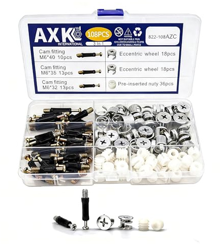 AXK 108pcs/set 3 in 1 Furniture Connecting Hardware Set cam Screw Eccentric Wheel nut cam Lock nut for Wardrobe Splicing Cabinet