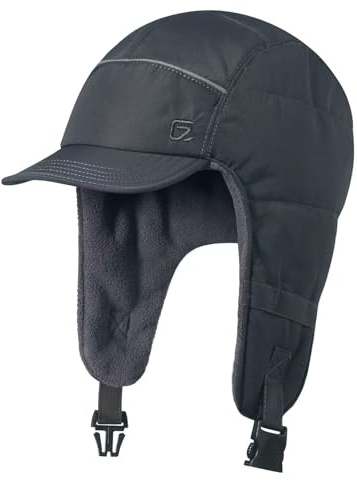 GADIEMKENSD Winter Trapper Hunting Hat with Earflaps Brim Visor Reflective Baseball Cap Warm Aviator Hats for Ski Rain Golf Work Running Outdoor Dark Gray