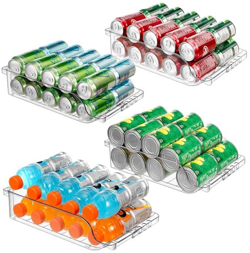 BingoHive 4 Unidades de Organizador de latas de refresco Ajustable de Ancho Transparente para refrigerador, dispensador de latas de refresco expandible para Cerveza, refrescos, Cocina, despensa