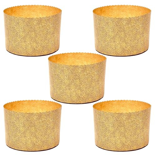 Molde para Panetón Alto de 500gr, 5 unidades - Pirottini de Papel Profesional de Celulosa Pura Natural, Moldes para Panetones, Resistente al Calor hasta 200°C, Molde para Panetón de 500gr