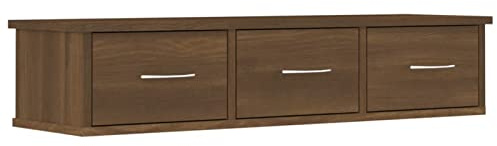 Homgoday Väggmonterad lådhylla, flytande vägghylla med 3 lådor, hallförvaringshylla, flytande TV-stativ skåp vardagsrum möbler brun ek 88 x 26 x 18,5 cm konstruerat trä