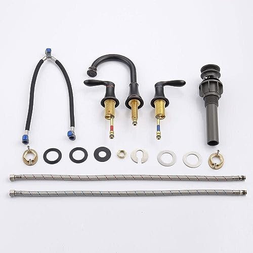 Robinet en bronze à 2 poignées de 8 pouces - doté d'un ensemble de vidange escamotable pivotant à 360° et de tuyaux d'alimentation en eau for une installation facile