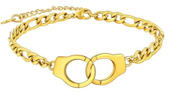 FaithHeart Fußkette für Frauen, Gold Fußkettchen 22cm lang, Figarokette Fußschmuck mit Handschellen für Geburtstag Muttertag