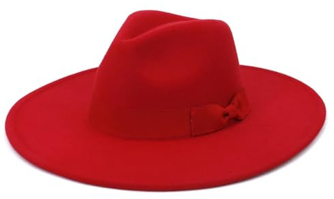 Pegsmio Damenhut mit großer breiter Krempe, Winter, Herbst, elegant, Retro-Filz, Fedora-Hut, Hochzeit, Kirchenkleid, formeller Hut, rot, 6 7/8/7 1/8