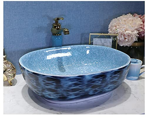 ROLTIN Lavandino da appoggio 48 * 39 * 15CM, Installazione da appoggio su lavabo, Arte in Ceramica Colorata, Lavandino da Bagno Rettangolare di Grande capacità