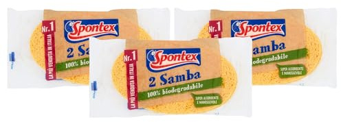 Spugna Vegetale, 2 SAMBA, 100% Biodegradabile. Super Assorbente e Maneggevole, Grande Praticità (Confezione Da 2 Spugne) (3 Confezioni)