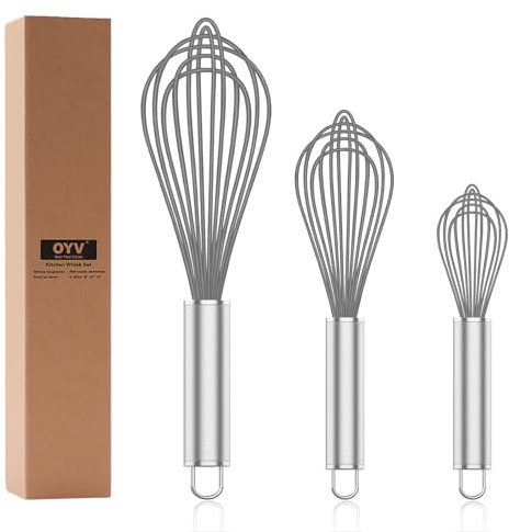 OYV Lot de 3 fouets professionnels en silicone gris pour la cuisine anti-rayures, acier inoxydable et silicone, fouet en caoutchouc plastique pour poêles antiadhésives, mèches en silicone