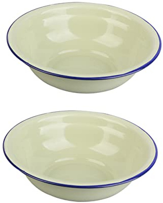 LABRIMP 2 Stück Vintage Emaille Schüsseln Grün Tiefe Speisebecken Aus Widerstandsfähiger Emaille Für Küche Restaurant Hotel Multifunktionale Suppen Und Obstschalen (26 Cm)
