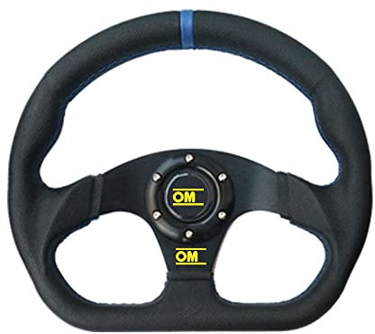 Sportlenkrad Universal D-Form-Lenkrad Modified Racing 13inch 320mm Leder Flat Drift Auto Rallye Sport Simuliertes Spiel Holzlenkrad(Blue)