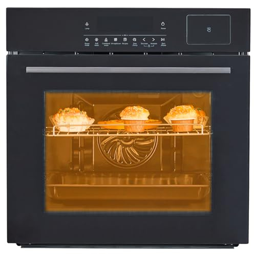 Single Wall Oven 24, Built-in Electric Ovens with Steam&Grill&Air Frying Mode, 3000W, 240V, 2.5Cu.ft Convection Built-in Oven, Stainless Steel, Touch Screen