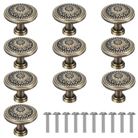 EHDWXVZM 10 Piezas Tiradores para Cajones Retro, Equipados con Tornillos, Tiradores para Muebles con Patrón Redondo, Tiradores para Muebles, Accesorios para Muebles, Adecuados para Cajones, Armarios