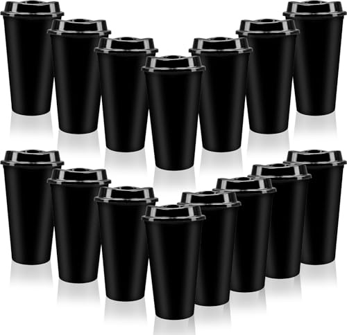 YFNVH Lot de 15 tasses à café réutilisables avec couvercle, 450 ml, gobelets de voyage en vrac, anti-fuite, anti-déversement, bouteille d'eau pour boissons chaudes et froides
