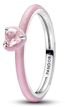 Anello d'Argento a Forma di Cuore Sterling con Cristallo Rosa e Brillante Rosa Enamel