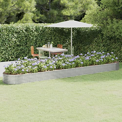 Xichuzi Hochbeet Pulverbeschichteter Stahl 544x100x36 cm Silbern, Palettenrahmen, Hochteich, Gemüsebeet, Kräuterregal Balkon, Blumenbeet, Kräuterspirale, Tomatenbeet, Pflanzhochbeet - 319017