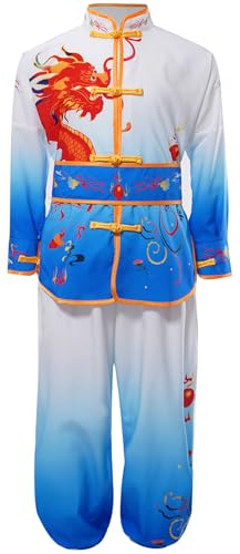 Runqhui niño niña conjunto artes marciales traje kung fu tai chi chino traje deportivo, azul, 9-10 Años