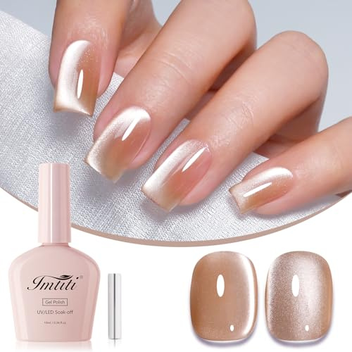 Imtit Vernis Gel Oeil de Chat Caramel 10ML Magnetique Brun Chaud Soak Off UV LED Scintillement Argent Durable 28+ Jours Brillance Salon Nail Art Femmes Filles Cadeau 0.34 fl oz