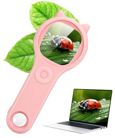 Carehabi Microscope Enfant Portable, avec écran LCD de 2,0, agrandissement 4X, loupe numérique avec 8 lumières LED, pour Prendre des Photos ou des vidéos, pour Enfants à partir de 3 Ans