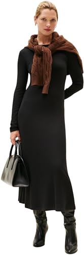 Tommy Hilfiger Donna Abito Attillato Rib Flare Midi con Scollo a Barca, Nero (Black), XL