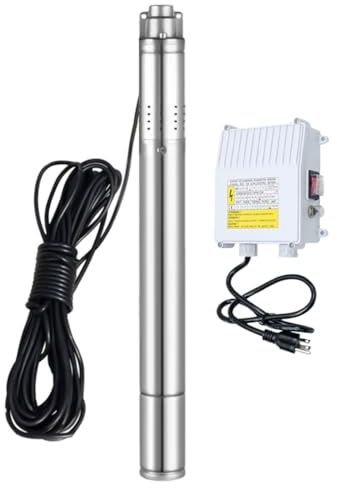 2 Deep Well Submersible Pump with Control Box, 1/2HP 110V Deep Well Pump Submersible Water Pump for Industrial Irrigation and Home,164FT Lift, 4.4GPM, Screw Water Pump ，33FT Power Cord,Long Life