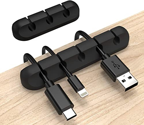 Dzxin Sladdorganiserare, kabelklämmor sladdhållare, kabelhantering USB-kabel strömkabelklämmor, 2-pack kabelorganiserare för bil, hem och kontor (5, 3 kortplatser), svart