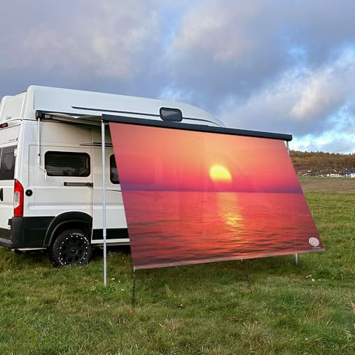 CAMPIDOO Textil Sonnensegel Sunrise | Höhe 200cm | hochwertiger Fotodruck inkl. Keder-Befestigung | Markisen-Vorderwand - Länge/Keder: 300cm / 5 mm Keder