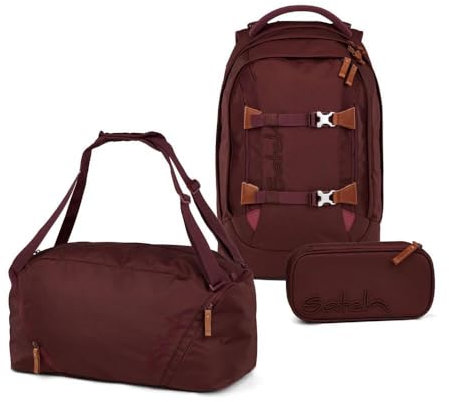Satch Pack Nordic Black Skandi Edition Schulrucksack Set 3tlg. inkl. Schlamperbox und Sporttasche (Nordic Ruby)