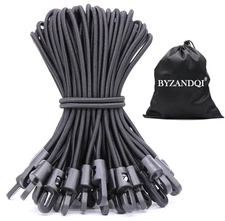 BYZANDQI Bungee Cords with Hooks 25 Pcs 8 Inch Elastic Bungee Ropes with Hooks - Short Tarpaulin Hooks - Small Bungee Rope (Black)
