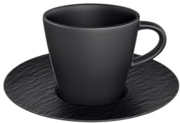 Villeroy & Boch Manufacture Rock Glow - Set di 2 tazzine da caffè da 60 ml con piattino ø 12 cm, in porcellana di alta qualità, colore: Nero