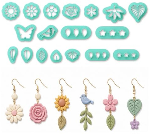 ORIGACH 18 Stück Blumen Und Blatt Polymer Clay Ausstecher Ohrringe | Polymer Clay Cutters Mit Aufbewahrungsbox Geometrische Modelliermasse-Ausstecher für Schmuckherstellung DIY Ohrringe