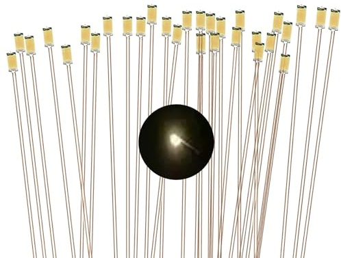 30stk vorverdrahtet SMD Mikro LED Dioden,0805 gelötete Mini LED Leuchtdiode | mit 16CM Mikrolitzenleitungen für DIY,Modellbau, Modelllayout,Dekor,20mA (Warmweiß)