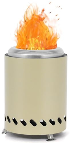 Edenoutdoor Tischfeuerstelle mit Ständer, Mini-Feuerstelle aus Edelstahl, Deko für Garten,Terrasse und Balkon,Für Pellets/Holz, Edelstahl rauchfreier Camping-Tischkocher für die Vorstadt,Beige