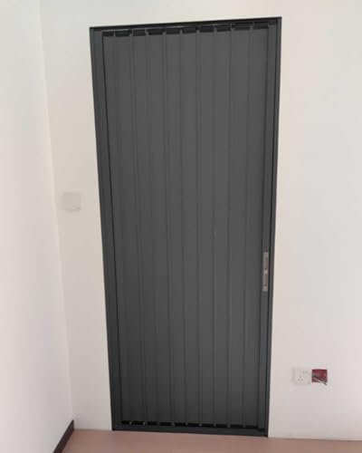 Puerta plegable gris con cerradura, puerta corredera interior para entrada de casa, antesala ducha estable, divisor retráctil con accesorios de montaje (67 x 80 pulgadas)