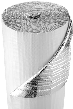 VEVOR Isolant thermique réfléchissant, 30,48 x 1,22 m, rouleau d'isolation barrière radiante, 6 mm, feuille d'aluminium, double couche de bulles d'air et film PE blanc, pour porte de garage, fenêtre