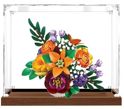 Acrylic Display case, Compatible with Lego 10345 Secret Flowerbed Toys Set,Dustproof, Storage Box, Transparent Case ,Compatible with 10345 (Display Box only, kit not Included) (Wooden)
