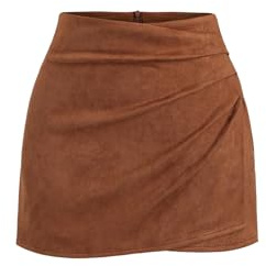 GORGLITTER Minifalda elegante para mujer, falda lápiz que realza la figura, falda envolvente con cremallera, cintura alta, falda informal, falda de fiesta, atuendo de otoño, marrón, XS