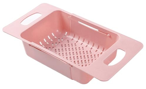 Cestello per scolapasta per lavello, scolapiatti allungabile a scomparsa per per verdure, piatti, posate, plastica, bianco, 19,5x8,5x24 cm (Rosa)
