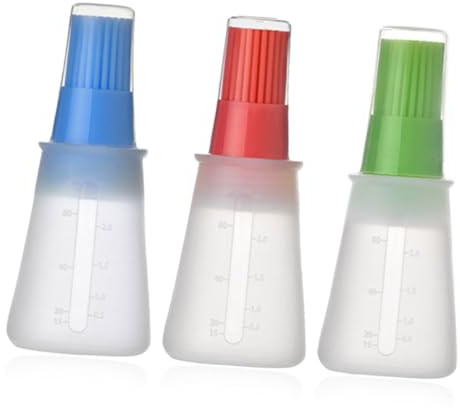 GARVALON 3 piezas Botellas Dosificadoras de Aceite con Brocha de Silicona Resistente Alta Temperatura para Barbacoa Cocina Hornear Tapas Transparentes y Material Seguro para Uso Familiar y