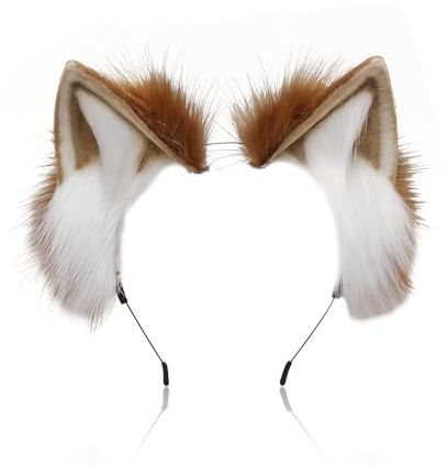 Fuchs Ohren Damen,Katzenohren Haarreif Fuchsohren Stirnband,Braun Fell Fox Ears Kostüm Zubehör Fursuit Kopfbedeckung für Kinder Erwachsene Katzen Cosplay Fasching Karneval Kostümpartys Halloween Party