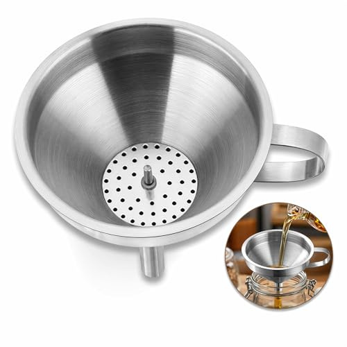 Thickened Stainless Steel Funnel, 3-Pack, Kitchen Oil Transfer Funnel with Removable Filter Screen, Wide-Mouth Pouring, 201 SS, for Home & Cooking Use(13CM)