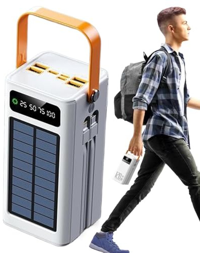 Batterie Externe Solaire De 50 000 Mah avec Lampe Et 120 W, Connexion À Trois Fils pour Un Chargeur Solaire Étanche À La Pluie Et À La Poussière, Batterie Externe D'extérieur À Recharge Rapide